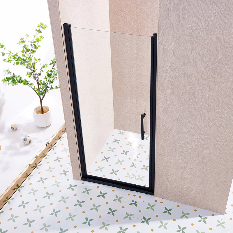 Single Swing Shower Door, Aluminium Alloy In Matte Black,  Thick Tempered Clear Glass