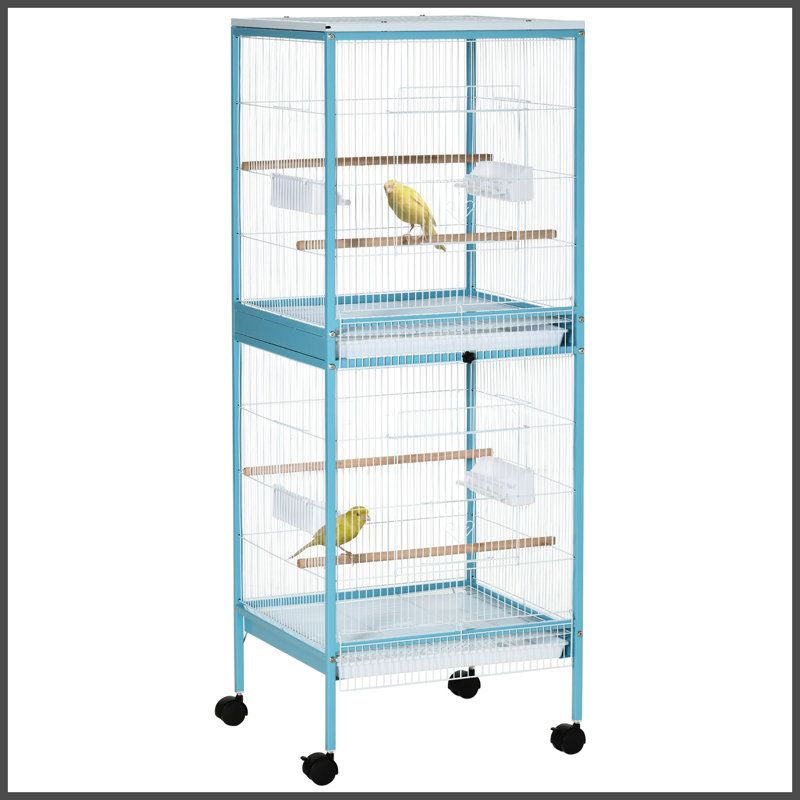 Grande cage à oiseaux PawHut d'une largeur de 1,7 pi pour envergure, volière d'oiseaux d'intérieur avec conception à portes multiples, convient pour un canari, pinson, conure, 55 po, bleu clair