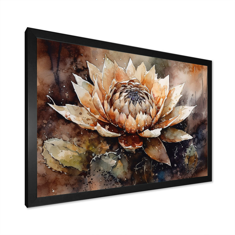 «Roverta Brown Green Cactus Flower I», reproduction sur toile, Cadre photo noir, H 12 po x l 20 po x P 1 po