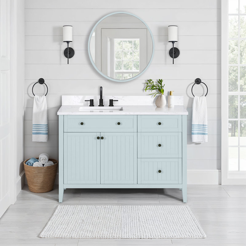 Meuble-lavabo simple 48 po Layla, 49", Pierre artificielle blanche Cala