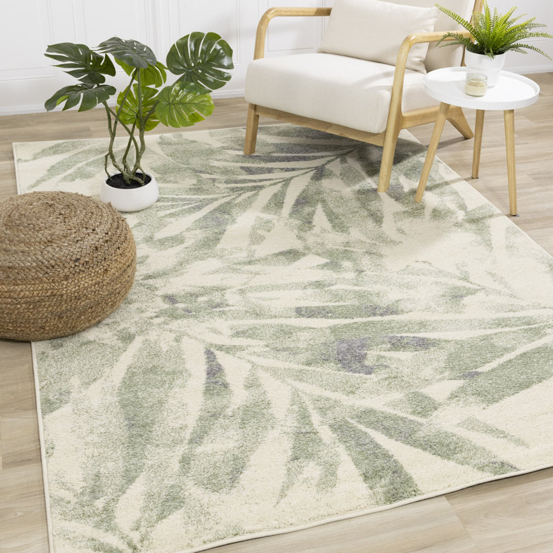Tapis d'intérieur à motif floral vert Oestreich, Rectangle 5 pi 3 po x 7 pi 7 po