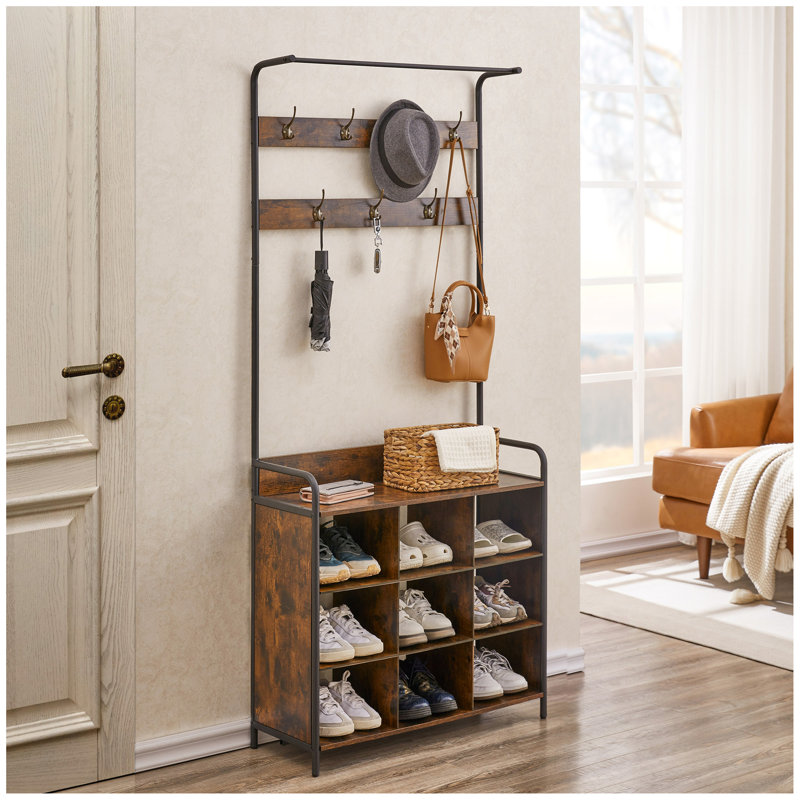 Coat Rack, Hall Tree with Shoe Rack for Entryway, 3-in-1 Entryway Coat Rack and Storage Rack, with 7 Hooks, a Hanging Rod
