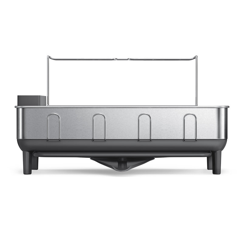 simplehuman Kitchen Dish Drying Rack with Swivel Spout, Fingerprint-Proof Stainless Steel Frame, Brushed