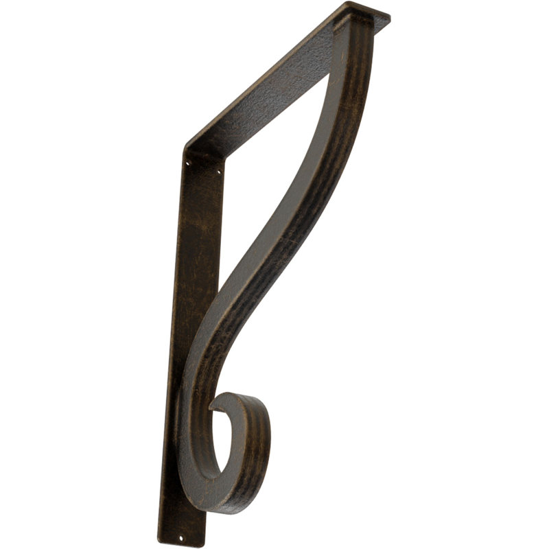 2"W  x 12"D x 15"H Ashford Triple, Wrought Iron Bracket, (Triple center brace), Antiqued Brass, 15" H x 2" W x 12" D