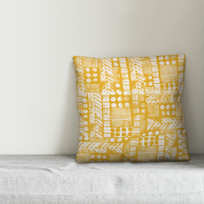 Throw Pillow, 18" x 18", Yellow/White Geometric 2