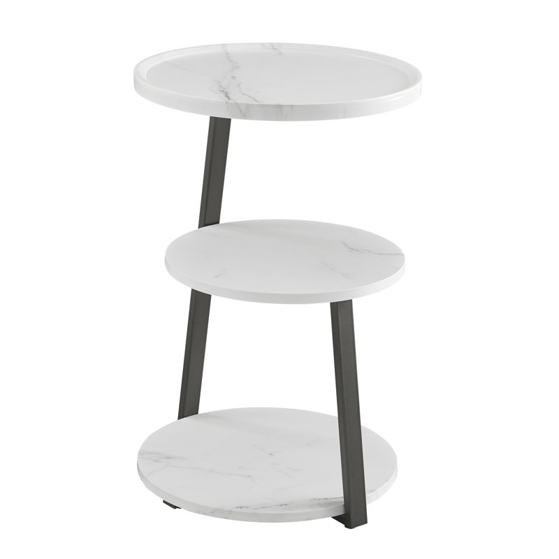 Skylar White Marble and Black Metal 3-Tier Round Accent Table