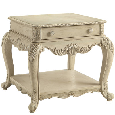 Table de bout Marvelous Antique White avec grand tiroir de rangement et tablette inférieure
