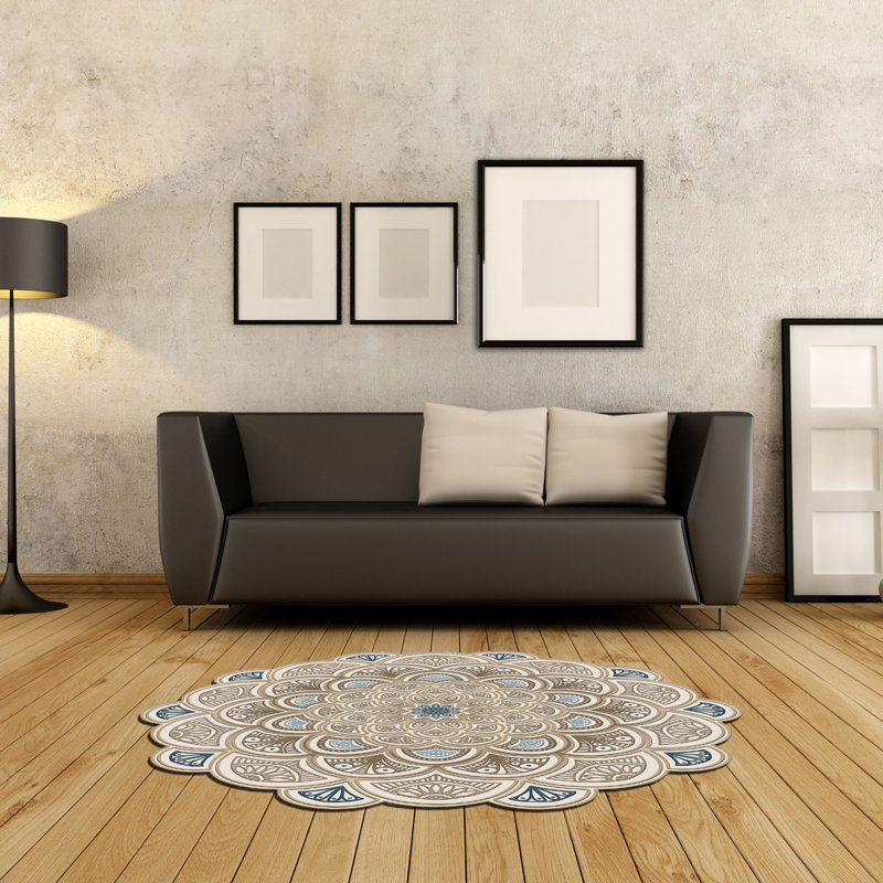 Luxury Cream Area Rug (5.9 x 5.9 ft), 100% Polyester, 1200 g/m² | Non-Slip Leather Sole, 0.4 in Pile Height, Antibacterial, Machine Washable at 86°F | Easy to Clean, Stylish Digital Print for Home Décor