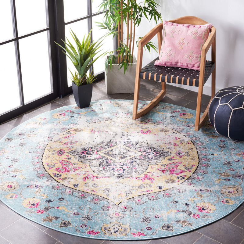 Dishan Montage Performance Oriental Indoor/Outdoor Area Rug, Round 6'7"