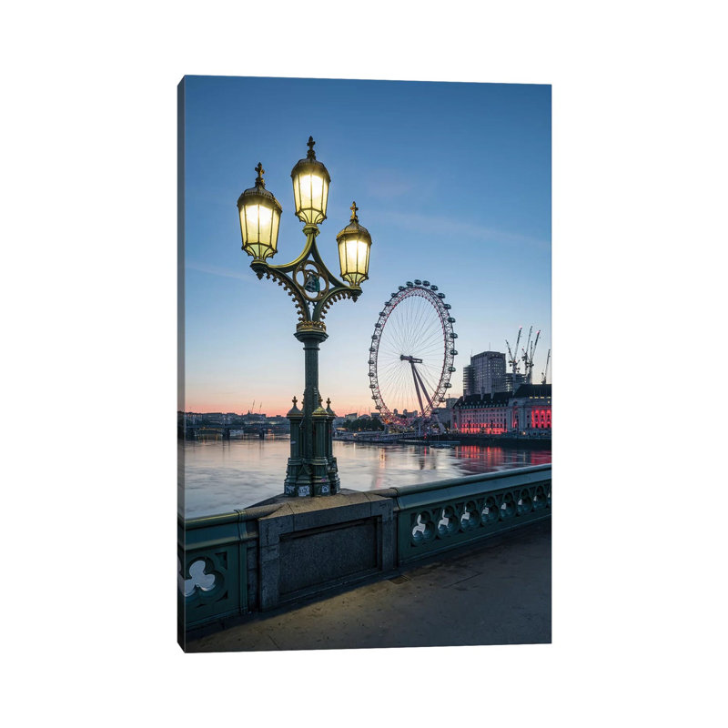 London Eye And Westminster Bridge At Dusk by Jan Becke - Wrapped Canvas Print, 152.5 cm H x 101.5 cm W