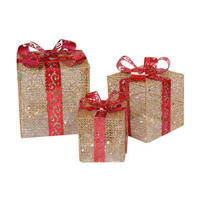 3PCS Christmas Decorate Gift Boxes Christmas Party Home Decorations Holiday Party Yard Decorations Gift Box