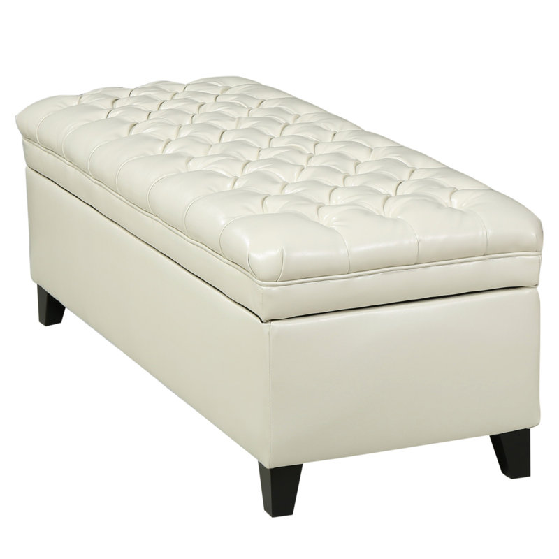 Modern Storage Ottoman Bench, Beige Gray