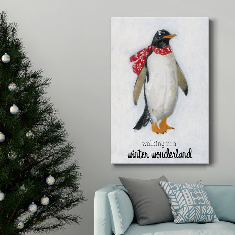 Toile tendue avec châssis Winter Wonderland Penguin, H 36 po x l 24 po x P 1 po