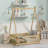 Full Size Rubber Wooden Frame Material Tent-Shaped Floor Bed Frame,With Guardrails,Slats And Door