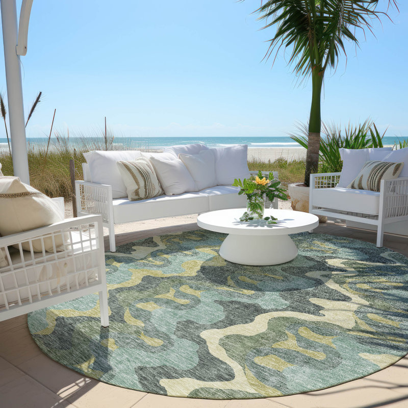 Chico Washable Abstract Indoor / Outdoor Rug, Round 8'