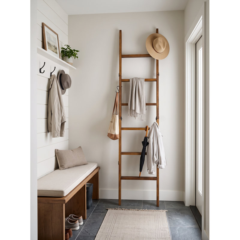 Lemi 6-Tier Solid Wood Blanket Ladder Shelf, MCM Dark Brown