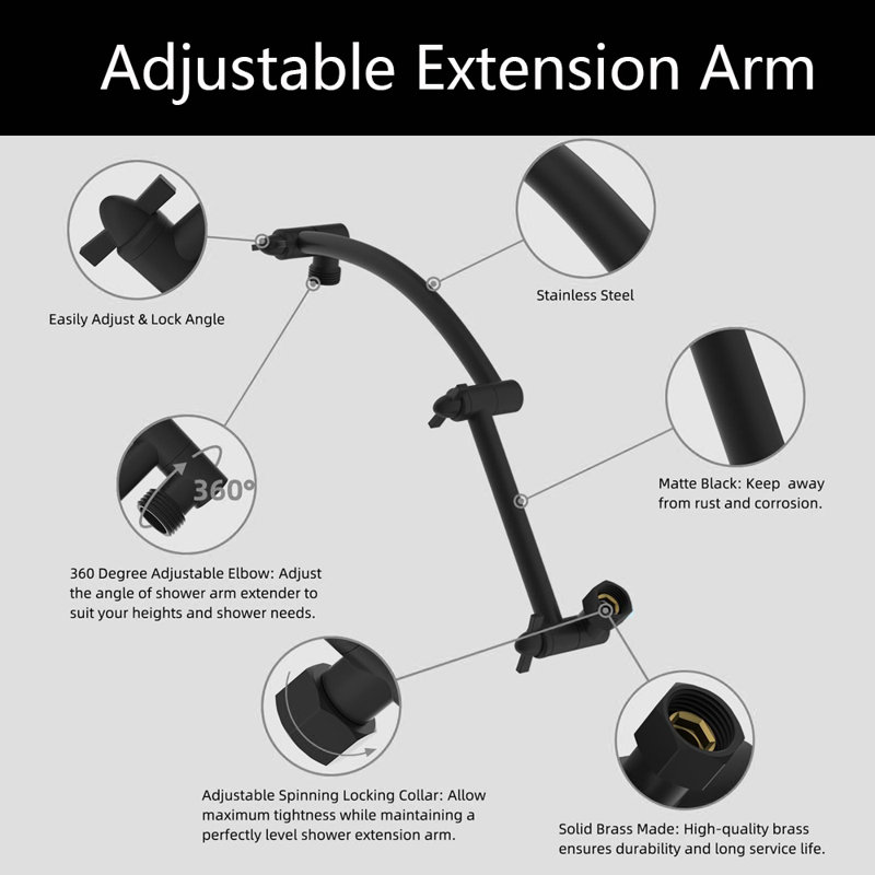 Rain Filtered Shower Head, 13'' High Pressure Rainfall,5 Modes Showerhead, With 16" Shower Head Extension Arm, Matte Black