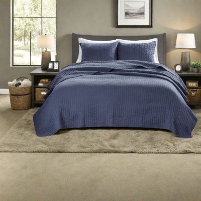 Premium Navy Cotton Bedding Set, Reversible Farmhouse Style For Cozy Comfort