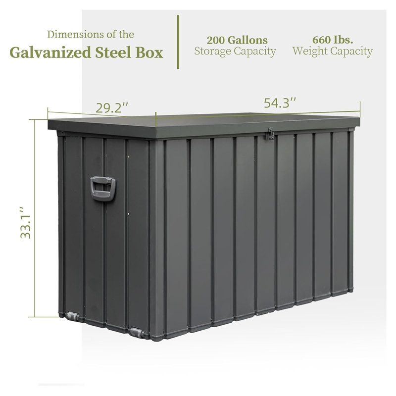 200 Gallon Outdoor Storage Deck Box - Waterproof Metal Patio Storage Bin for Cushions & Garden Tools, Lockable Steel Container with Hydraulic Lid