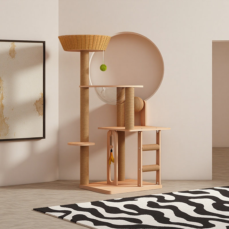 Arbre à chat minimaliste en rotin et sisal pour un usage domestique