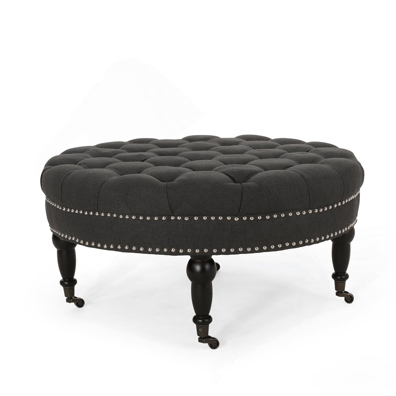 Healdton Ottoman Coffee Table Round Ottoman Upholstered Ottoman Living Room Ottoman, Dark Gray Fabric
