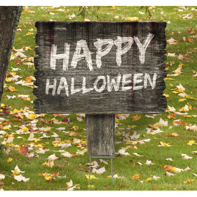 Piquet de jardin en faux bois Happy Halloween