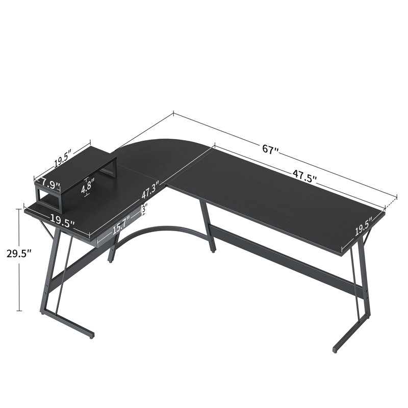 Kalle L-Shaped Metal Base Writing Desk, Black