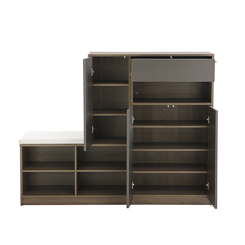Theodorus Fabric Upholstered Storage Bench, Dark Grey