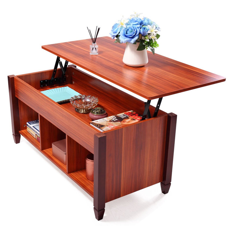 Table basse à 4 pieds avec rangement Lift Top, Rouge