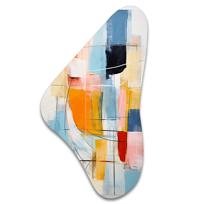 Décoration murale irrégulière en forme de Boomerang abstrait rose et bleu Mid Century, H 39 po x l 21 po