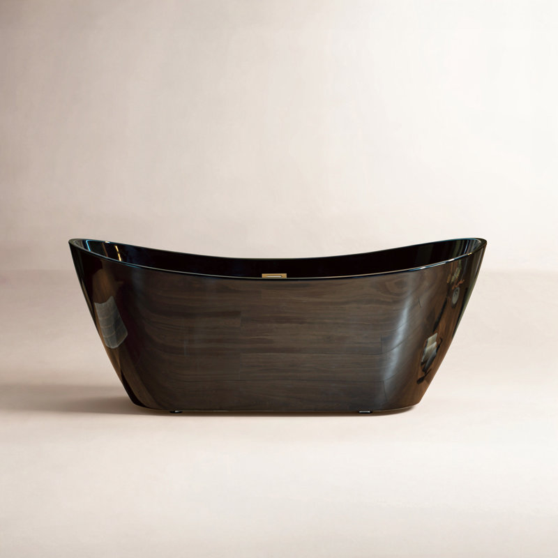 67'' x 32'' Freestanding Soaking Acrylic Bathtub, Brushed Gold, Glossy Black
