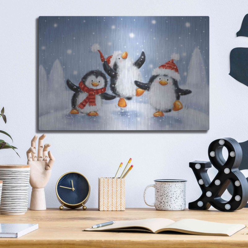 «Three Penguins» par Makiko, art mural en métal, H 12 po x l 16 po