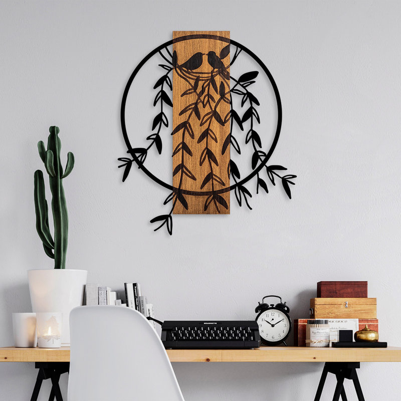 Elegant Decorative Wooden Wall Accessory, Walnut & Black, 22.0 x 22.0 inches | 100% Real Wood with 1.5 mm Metal Accents | Unique Color Variations for Stylish Home Décor | Lightweight at 3.9 lbs