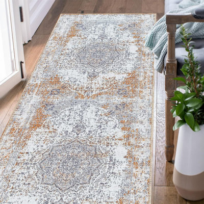 Floral Chenille Mashine Washable Vintage Indoor Arae Rug with Non-Slip Backing for Living Room in  Taupe