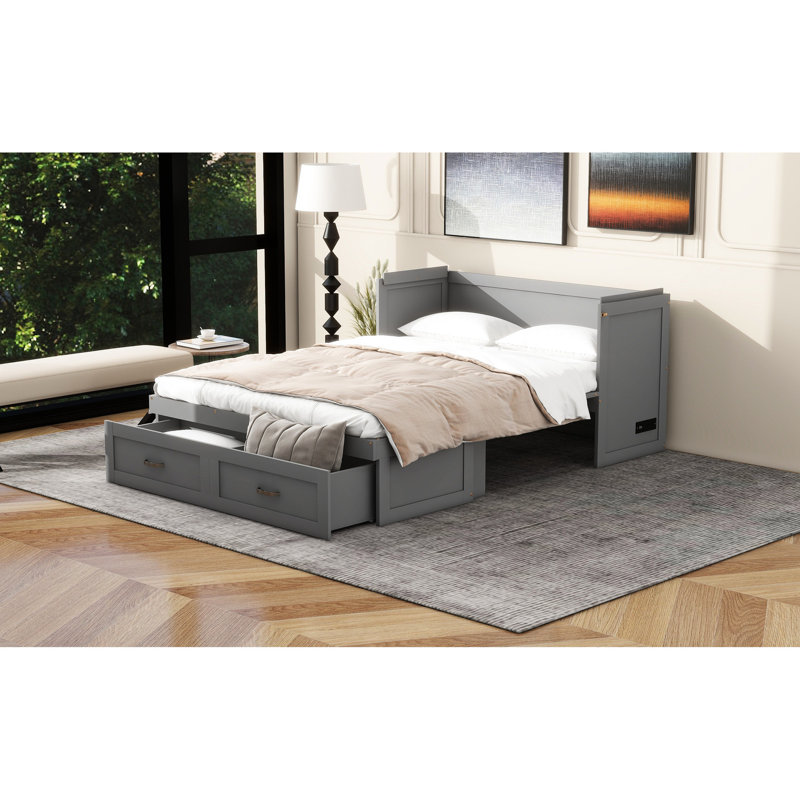Lit en gris, capacité et abondance de tiroirs Lit gris, configuration spacieuse compatible