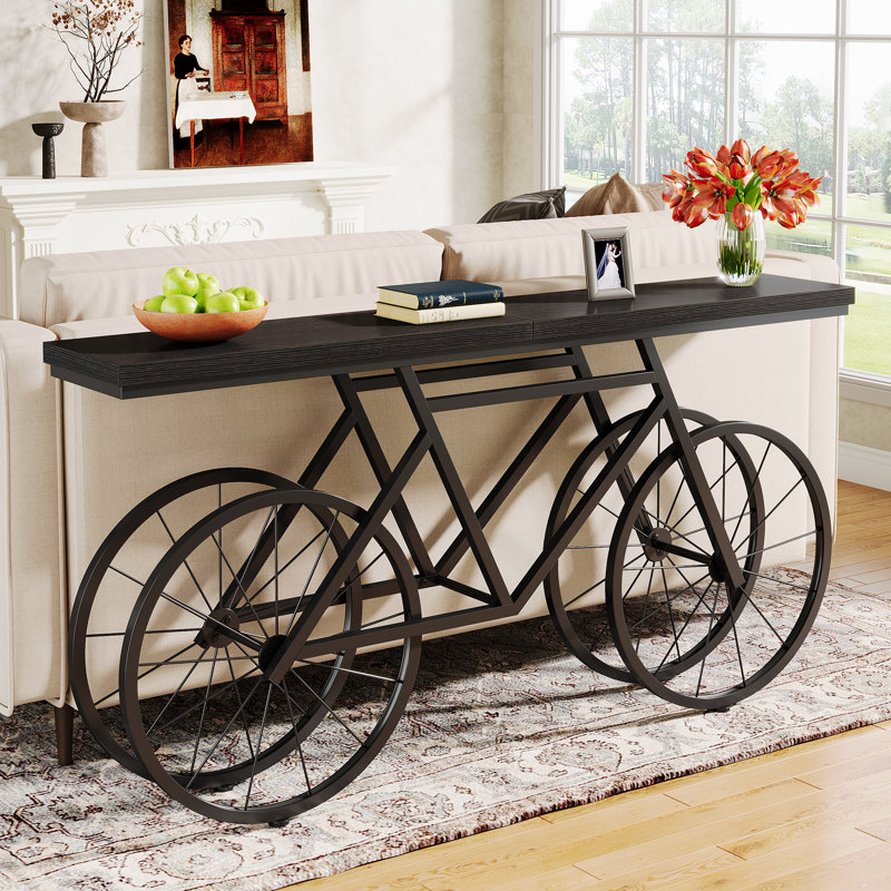 70.9? Extra Long Console Table with Bicycle Base, Narrow Sofa Table Industrial Entryway Table, Black, Black