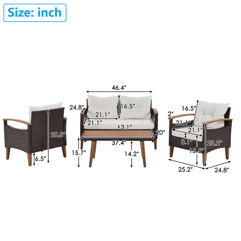 Charniece Acacia 4 - Person Patio Conversation Set with Cushions, Beige
