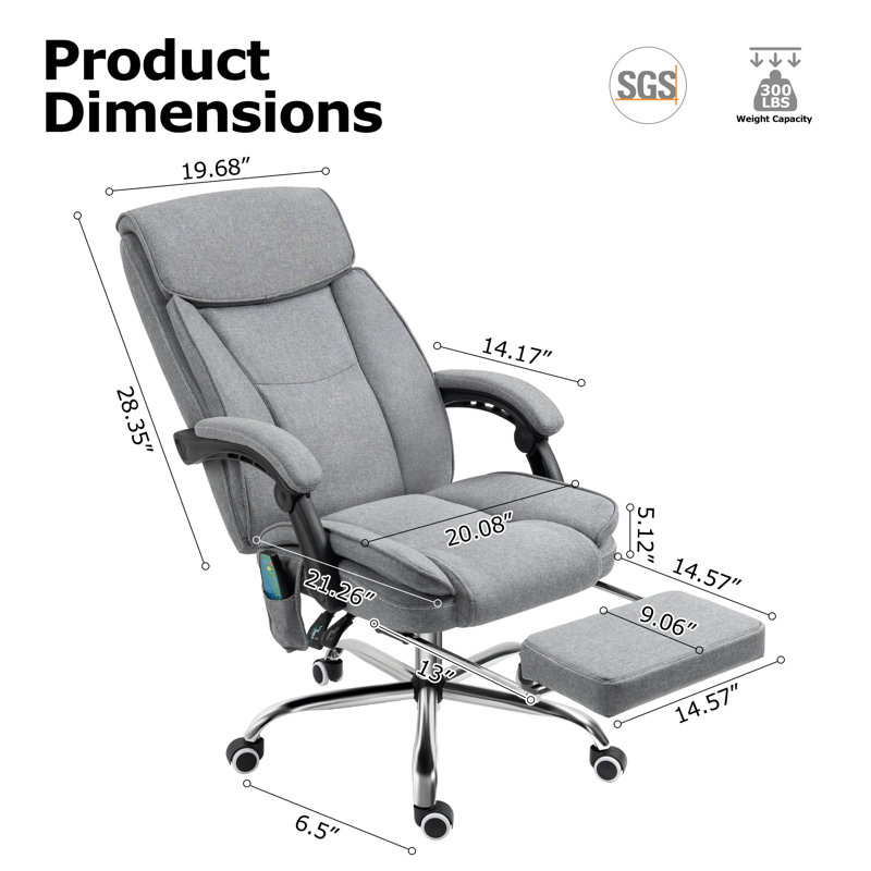 Fauteuil de bureau inclinable de massage avec repose-pieds, fauteuil de direction ergonomique à haut dossier avec fonction de chauffage et de vibration (gris)