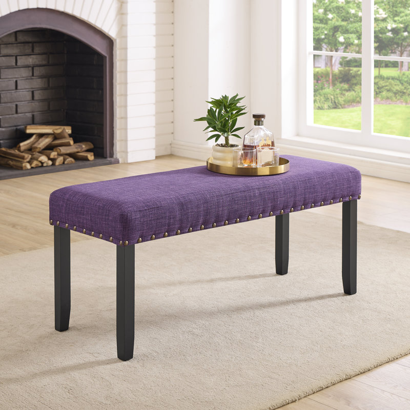 Fabric Dining Bench with Nailhead Trim, Purple