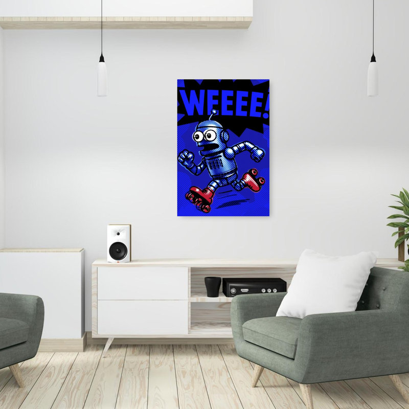 Roller Skating Robot Classic Energetic Playful Wall Art Print 1 Piece Wrapped Canvas Wall Art, 91.44cm H x 60.96cm W