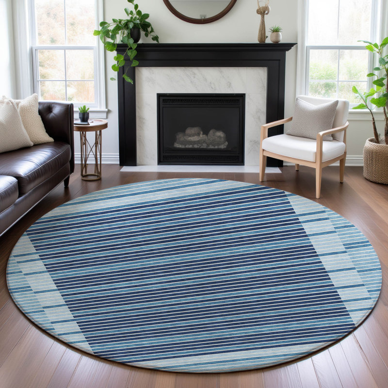 Tapis à rayures Sykora AMF1398 lavable à la machine de qualité supérieure, Rond 8 pi
