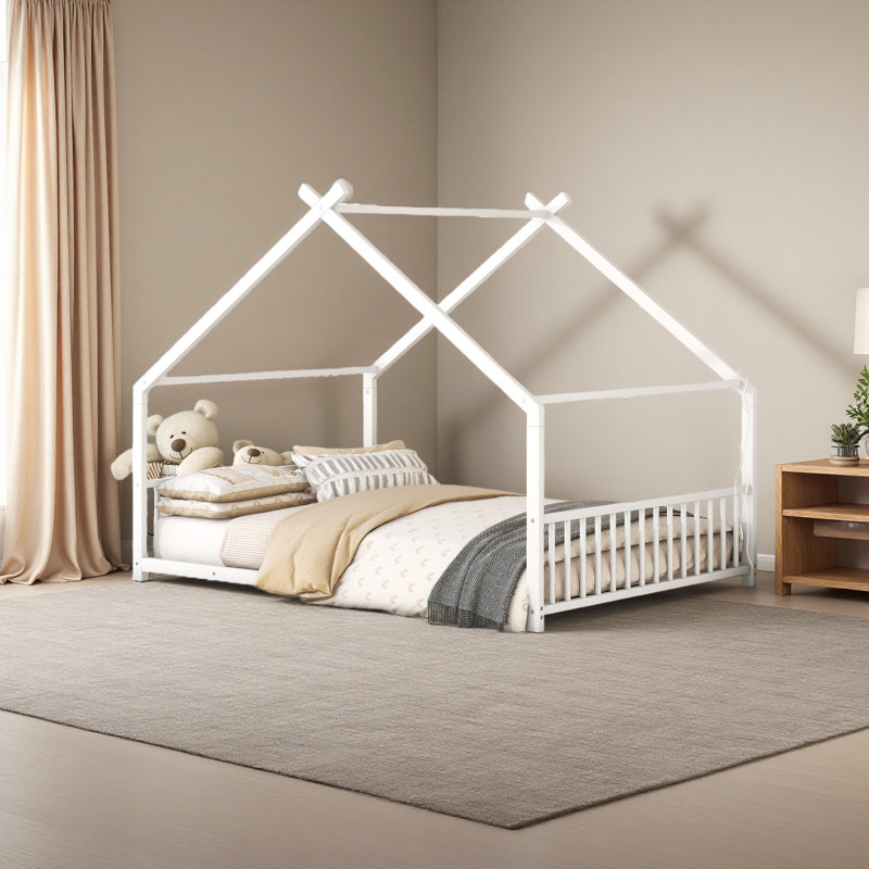 Metal House Bed, White, Full