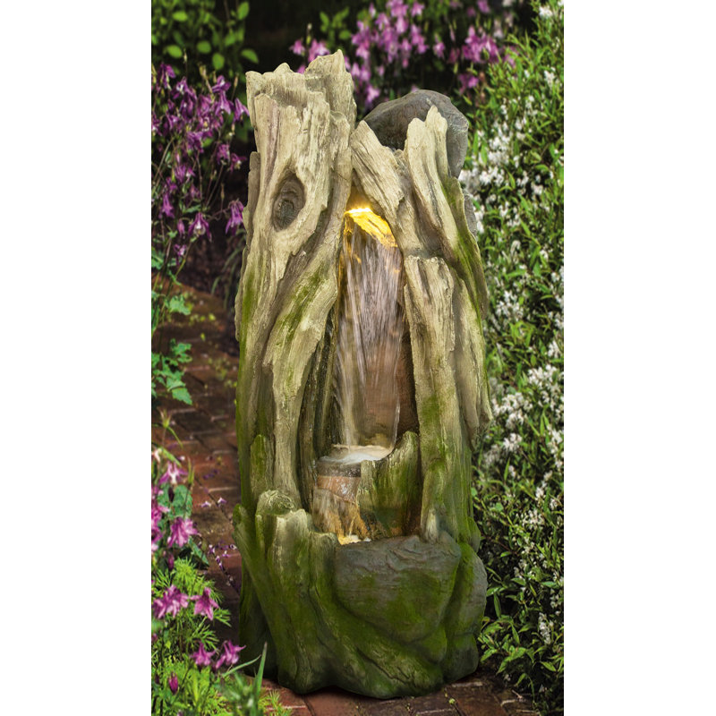 Fontaine d'extérieur à tronc d'arbre avec lumières DEL blanc chaud
