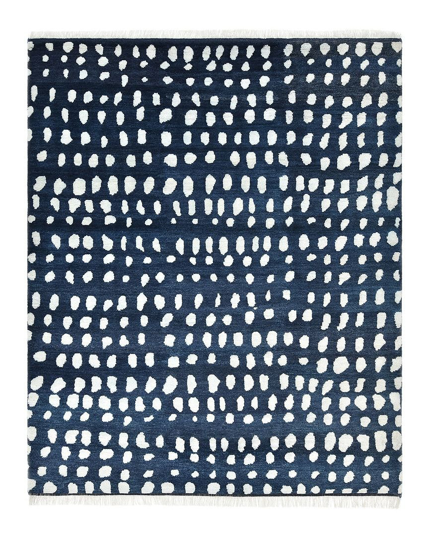 Shaggy Moroccan Polka Dots Hand-Knotted Area Rug in Navy Latitude Run® Rug 