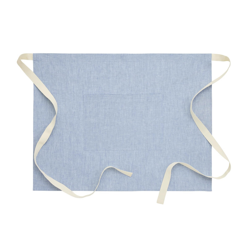 100% Pure Linen Bistro Apron, Stem Green / Ivory