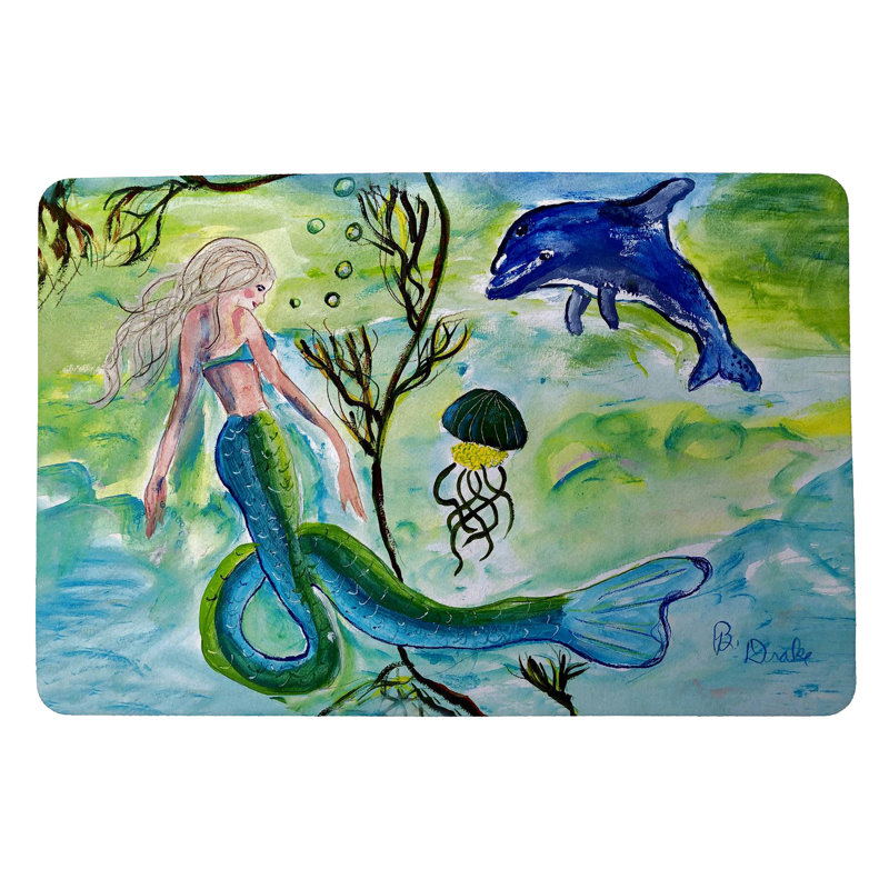 Tapis antidérapant pour porte d'intérieur / extérieur Milly Mermaid and Jellyfish, l 18 po x L 26 po