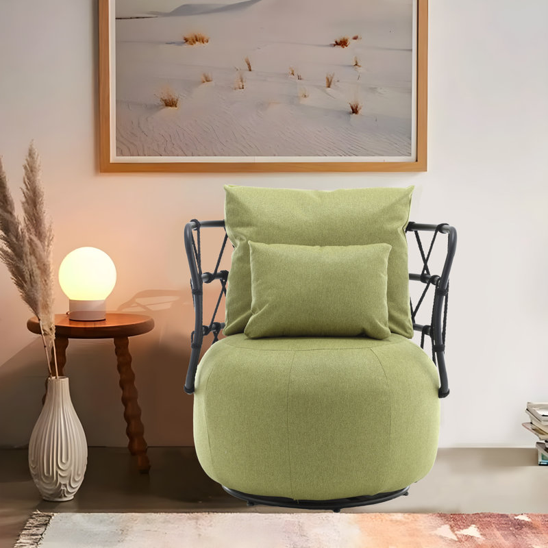 Chaise de salon rembourrée Wrought Studio ™ capitonnée, chaise d'appoint en tissu de lin texturé, bleu marine, Lin olive