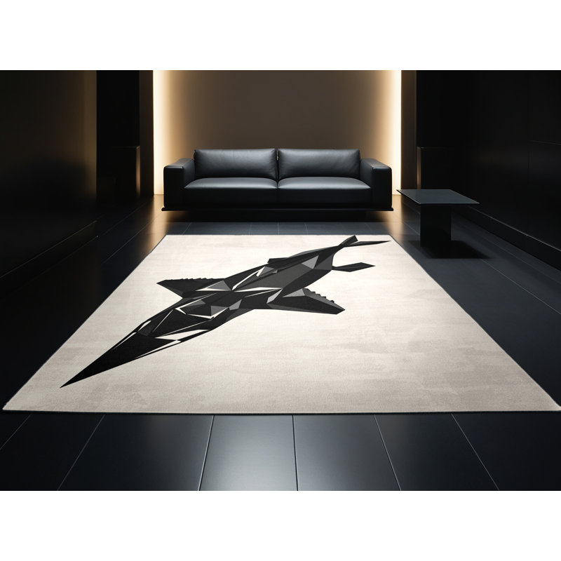 Tapis beige doux et moelleux à motif géométrique moderne Tockington Ichthyosaurus, 4 x 6