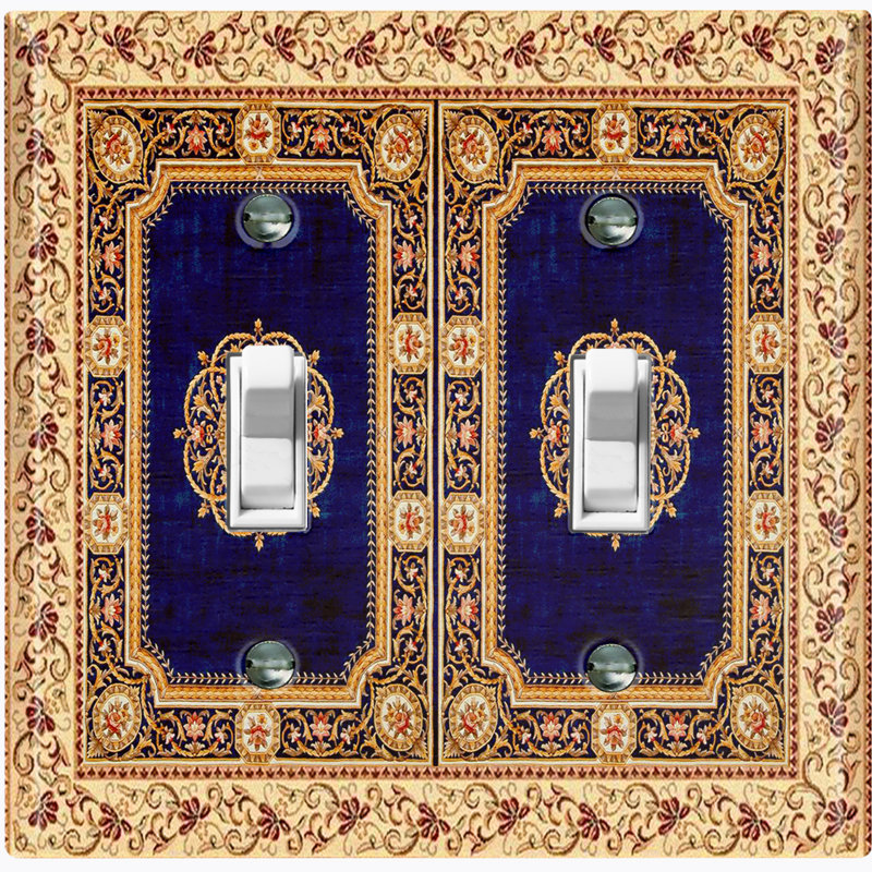 Elegant Colorful Frame Rug Navy Blue Paint 2 - Gang Toggle Light Switch Standard Wall Plate