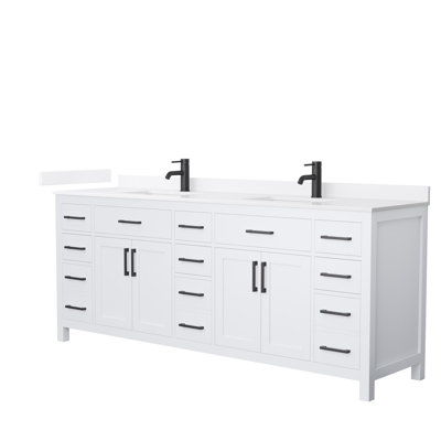 Meuble-lavabo double autoportant 84 po avec plateau en quartz Beckett